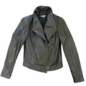 Vince Scuba Soft Leather Jacket Asymmetrical Coat Moto Black Small /P